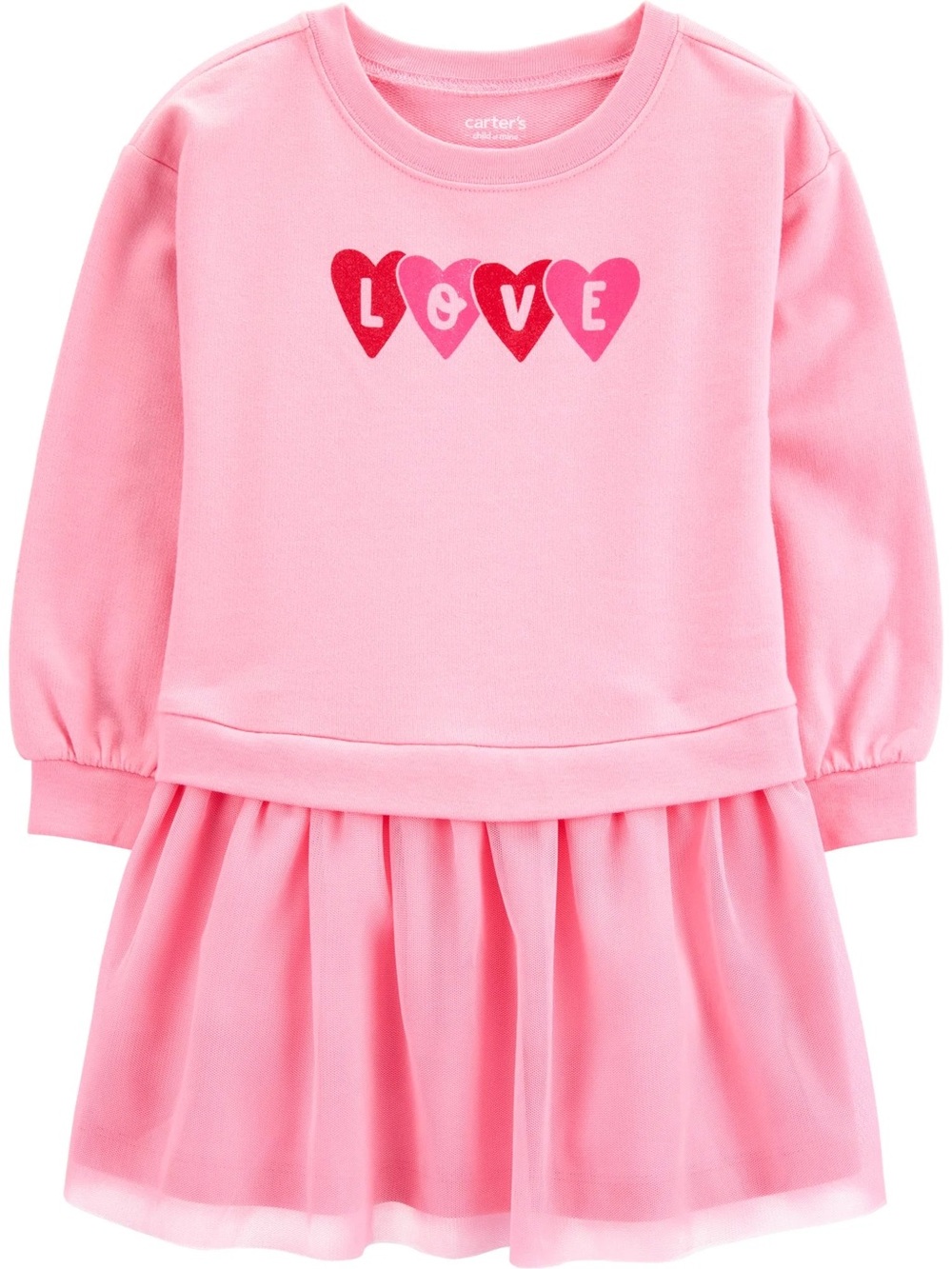 Carter's Pink Sweatshirt Dress with Red & Hot Pink Heart “LOVE” Graphic